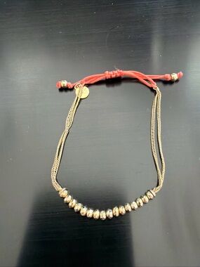Stella & Dot Gold Bead Bracelet with coral Adjustable Cord